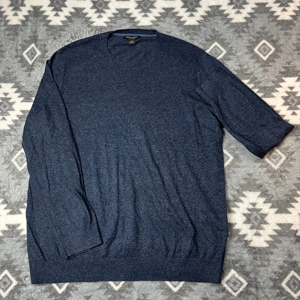 Banana Republic Mens XL Silk Linen Blue Crewneck Sweater 584362-00 Heathered
